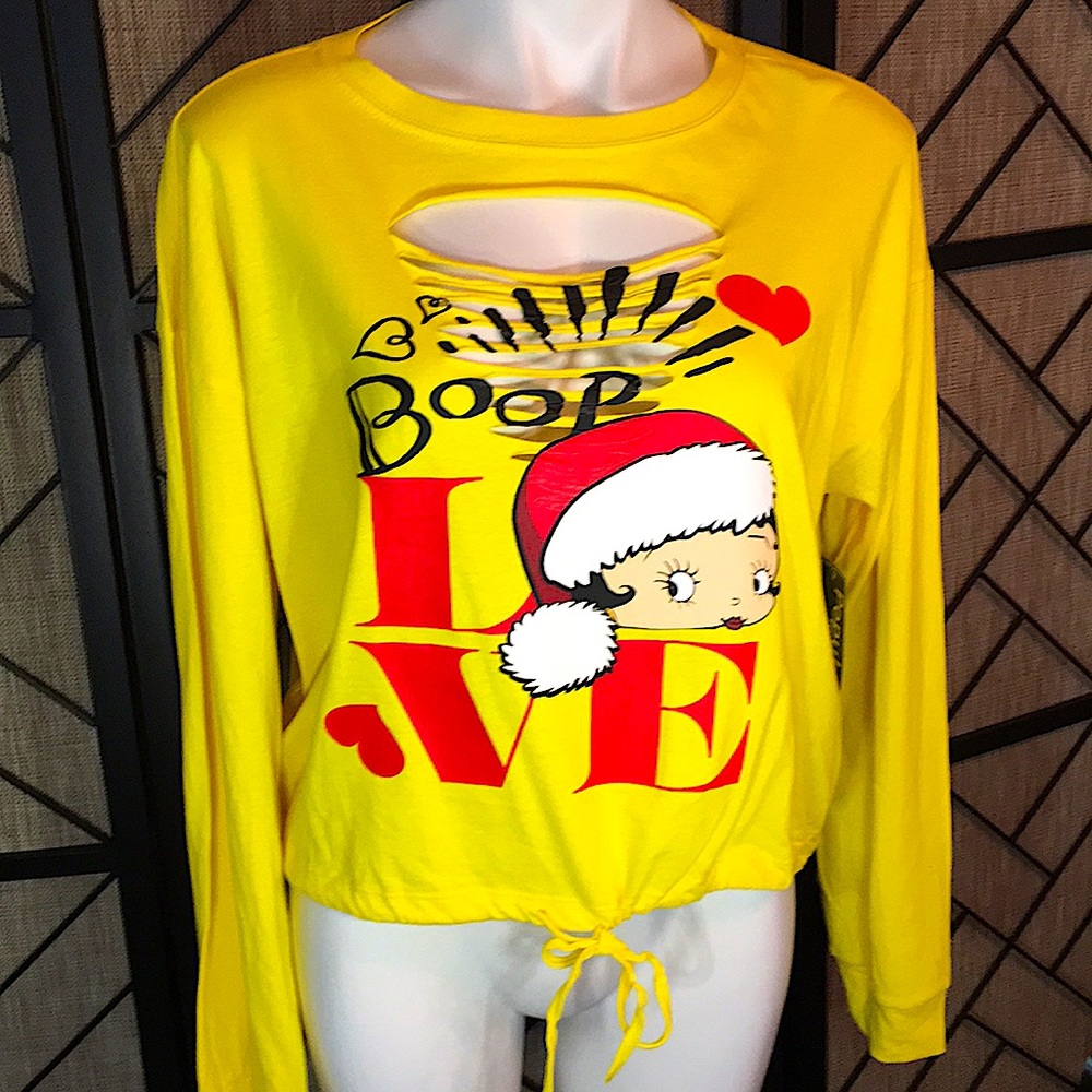 NEW POPULAR SPORTS BETTY BOOP XL YELLOW LONG SLEEVE SHIRT